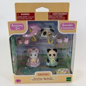 NIB Calico Critters Nursery Friends Rainy Day Duo Mouse and Panda with Umbrellas